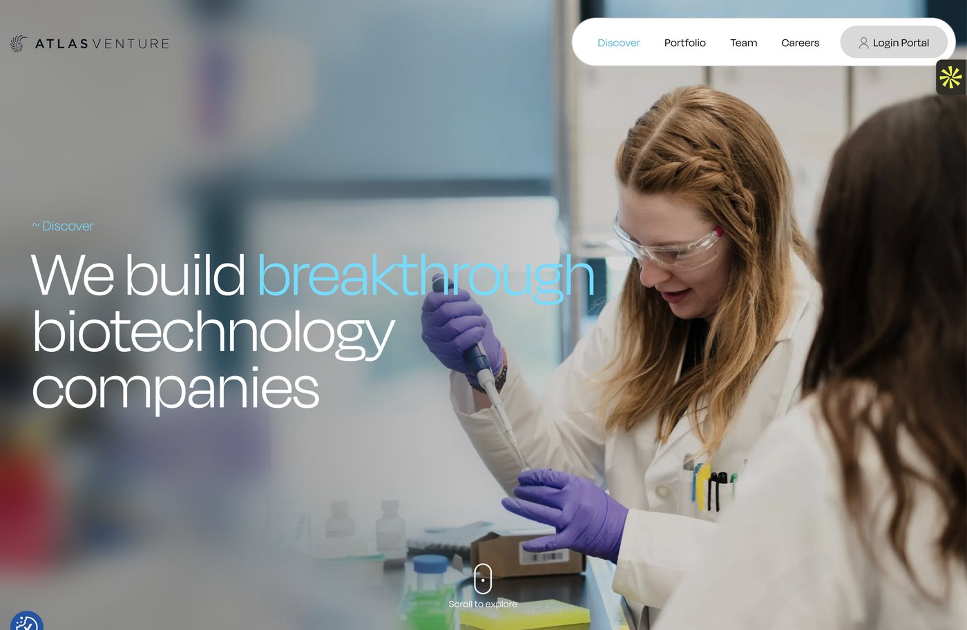 Atlas Venture page showing lab photography