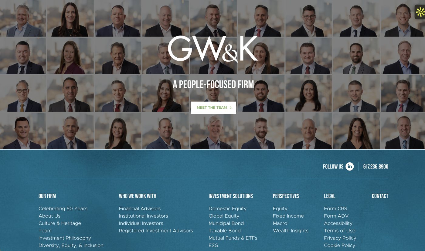 GW&K homepage, built from the team headshots
